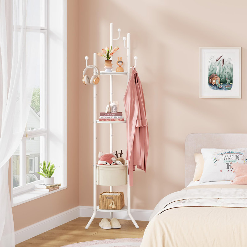 Freestanding Round Coat Rack, White
