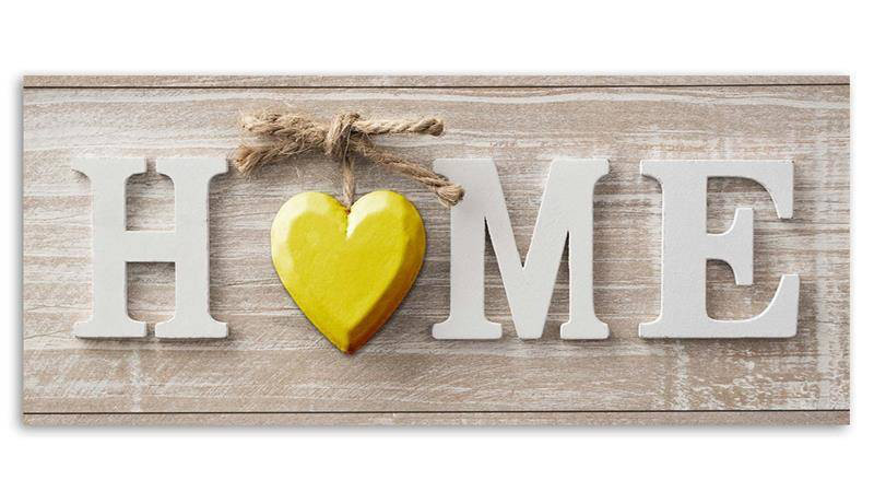 Inscription Home Heart Wood - No Frame Panoramic Print on Canvas, 50cm H x 150cm W