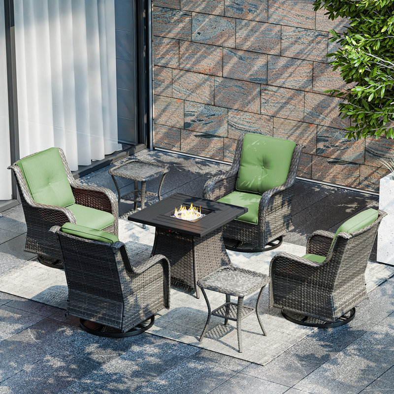 Ensemble de conversation pour 4 personnes avec foyer et coussins, Vert