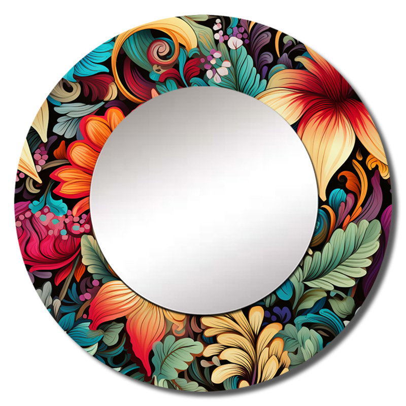 Rositta Tropical Tapestries Boho Pattern - Floral Mirror, Cottage Unique Wall Mirror, Printed Metal Art, 36" x 36", Round
