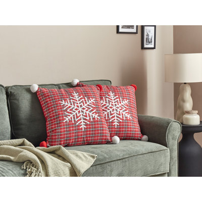 Amiriah White and Red Square Throw Cushion
