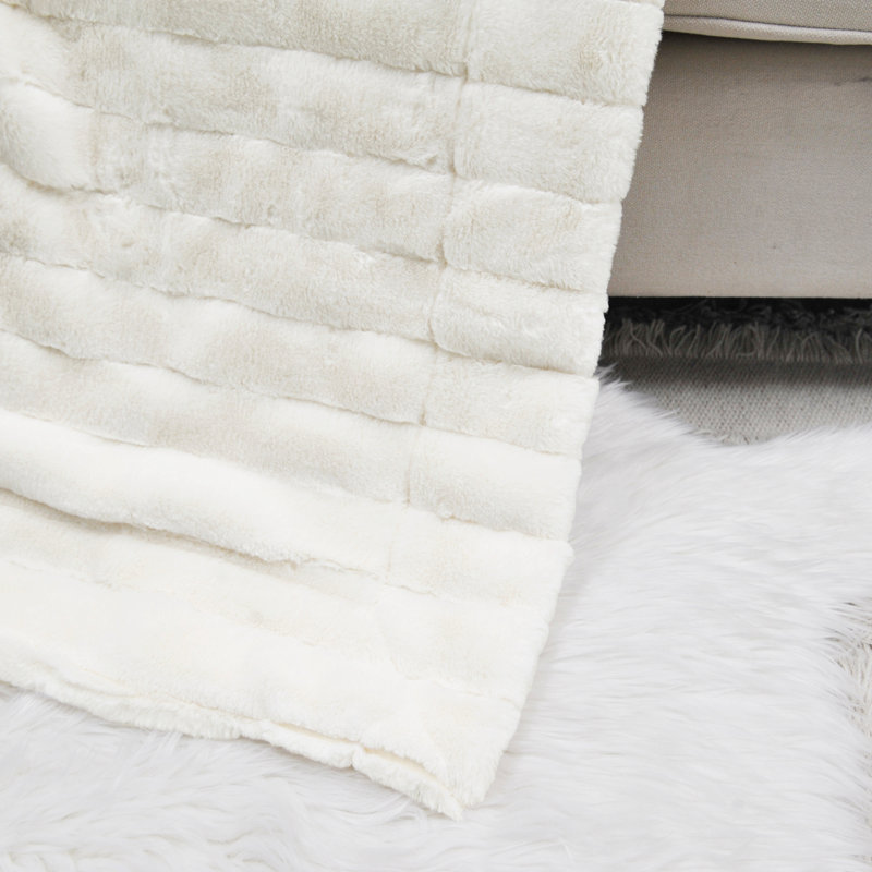 Knitted Throw Blanket, Ivory, 127cm W x 152.4cm L