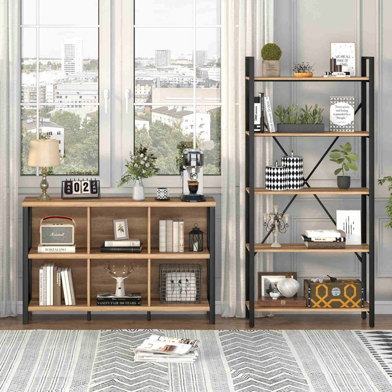 Bibliothèque en bois Guinna, Chêne blanc, 6 cubes