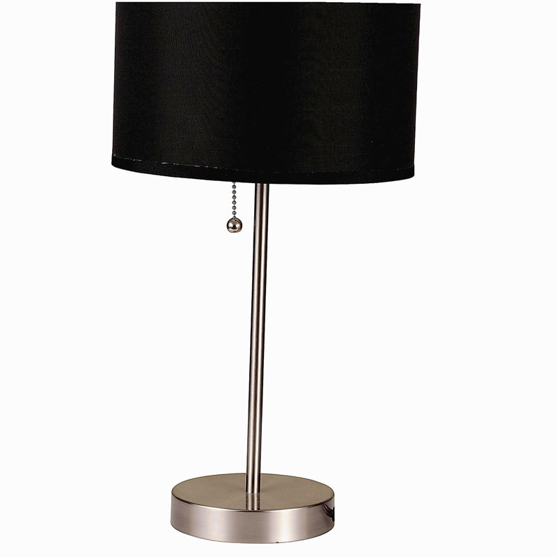 Lampe de table haute 19 po en métal avec finition argentée, abat-jour noir