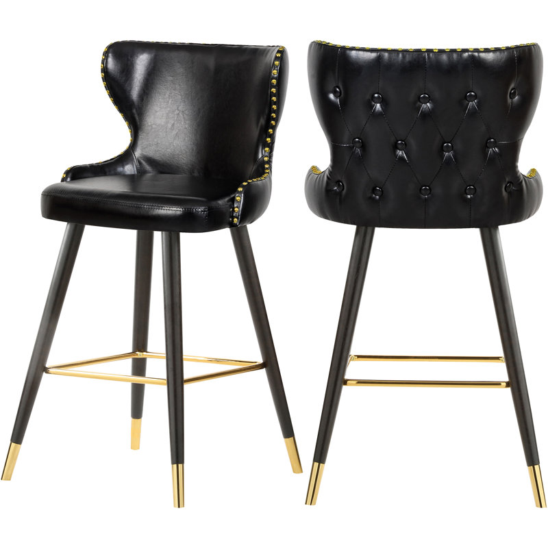 Berneice Counter Stool, Black Vegan Leather