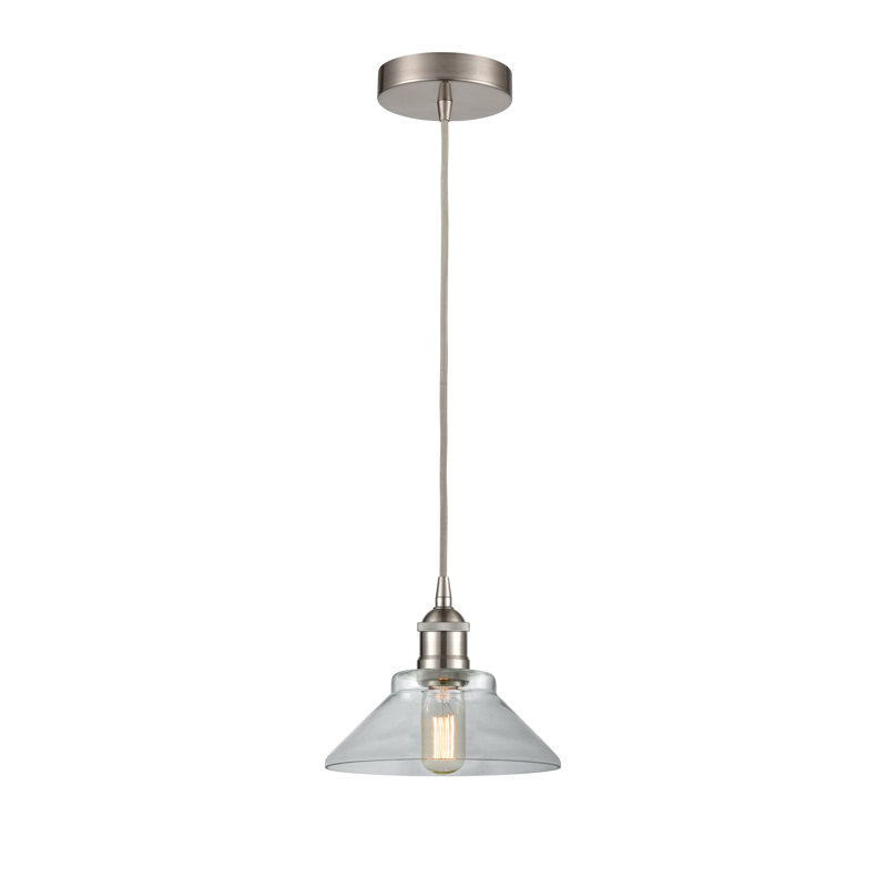 Luminaire suspendu conique à 1 lumière Choccolocco, Transparent, Nickel satiné brossé