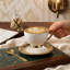 Ensemble de 6 tasses à café en céramique de qualité supérieure et soucoupes, tasses à café pour café au lait, moka, au lait, blanc, avec garniture dorée
