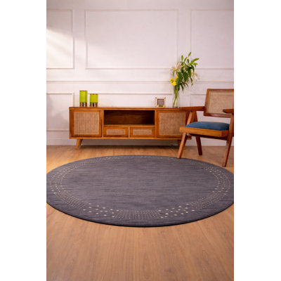 Tapis écologiques tissés à la main en laine tissée à la main - Ronde | Gris anthracite | Design contemporain, tapis antidérapants épais faits à la main pour salon, chambre à coucher (L00530)