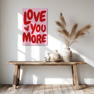 Tableau sur toile calligraphié « Je t’aime plus », impression sur toile tendue sur châssis, 61 x 91 cm, rouge et rose, décoration murale pour la Saint-Valentin, chambre, chambre d’enfant et salon