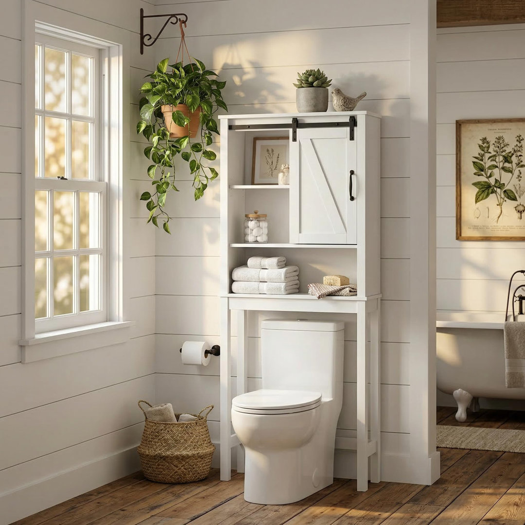Over The Toilet Storage Cabinet with Shutter Doors, Freestanding Bathroom Organizer with Adjustable Shelf, Space Saving Toilet Rack for Small Bathroom