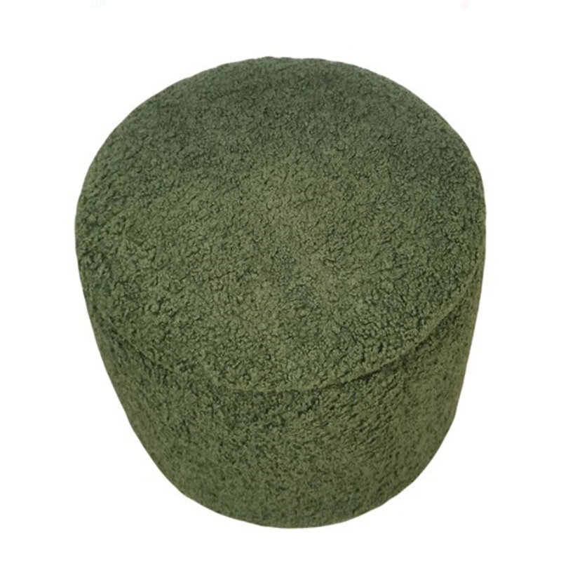 Round Storage Ottoman, Green Polyester