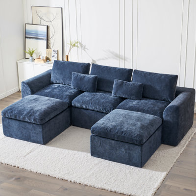 Canapé modulaire en forme de U de 120 po Comfy Cloud Couch, canapé modulaire modulaire, canapé 5 places Comfy Cloud avec repose-pieds mobiles, canapé-lit en chenille, sièges profonds pour salon avec deux repose-pieds