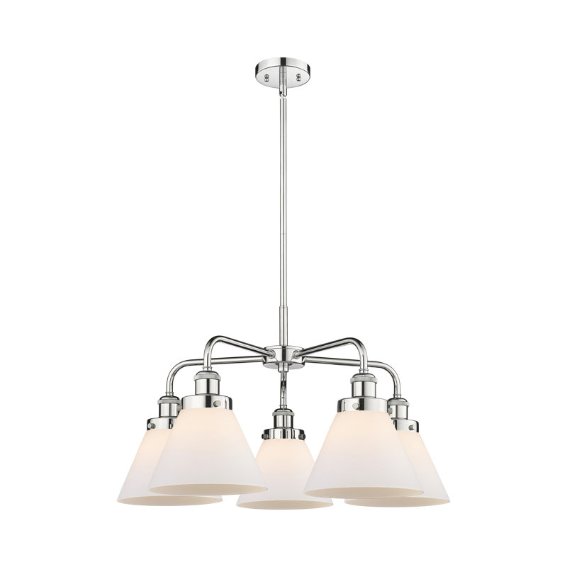Lustre suspendu 5 lumières Cone, Blanc mat, Chrome poli