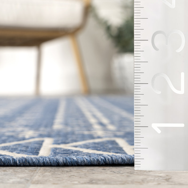 Royalston Power Loom Tribal Blue Indoor/Outdoor Patio Rug, Rectangle 3' x 4'
