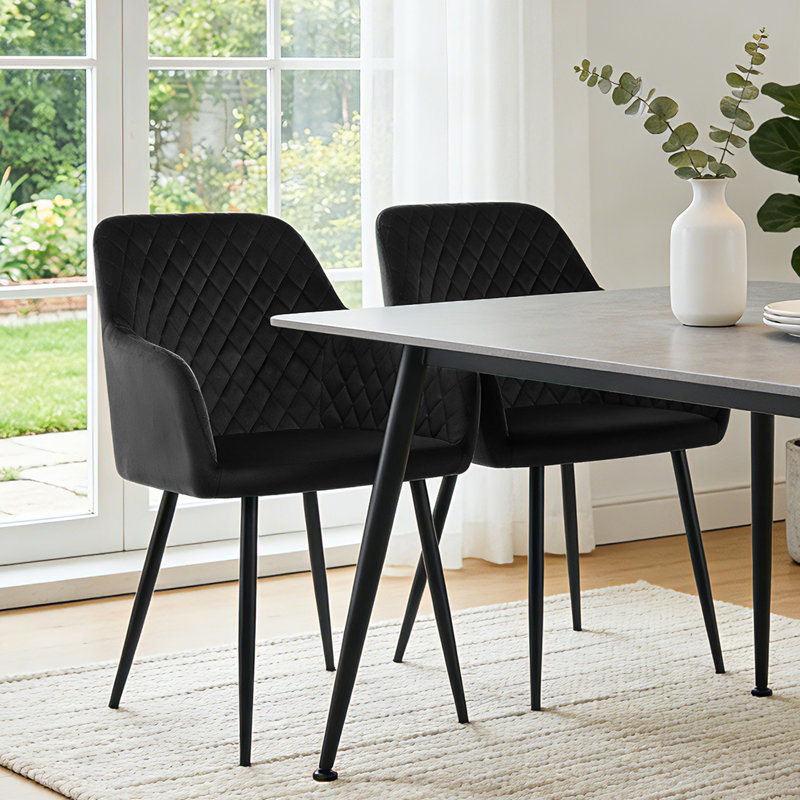 Upholstered Velvet Arm Dining Chair, Black Velvet