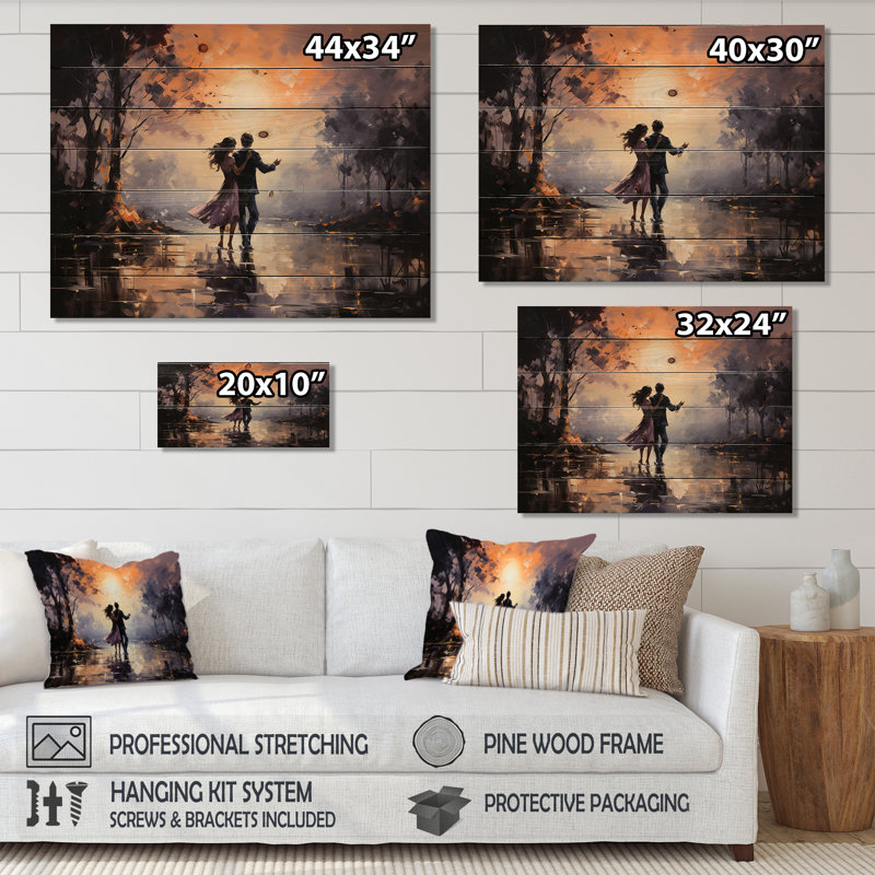 «Jamarris Romantic Couple Landscape Dancing In Park II», reproduction sur bois, H 10 po x l 20 po x P 0,78 po