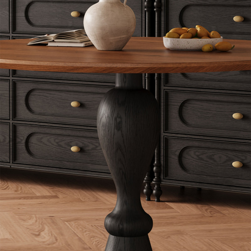Nut-brown Round Solid Wood Dining table, 29.53"H x 39.37"L x 39.37"W