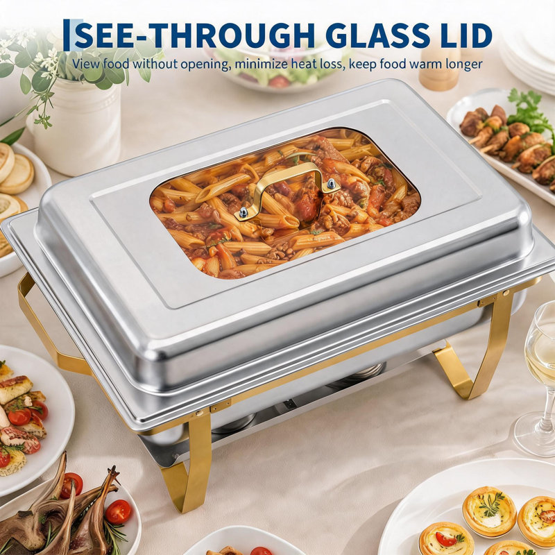 Ensemble de réchaud 2 pièces, ensemble de chauffe-plats carrés, doré, 2