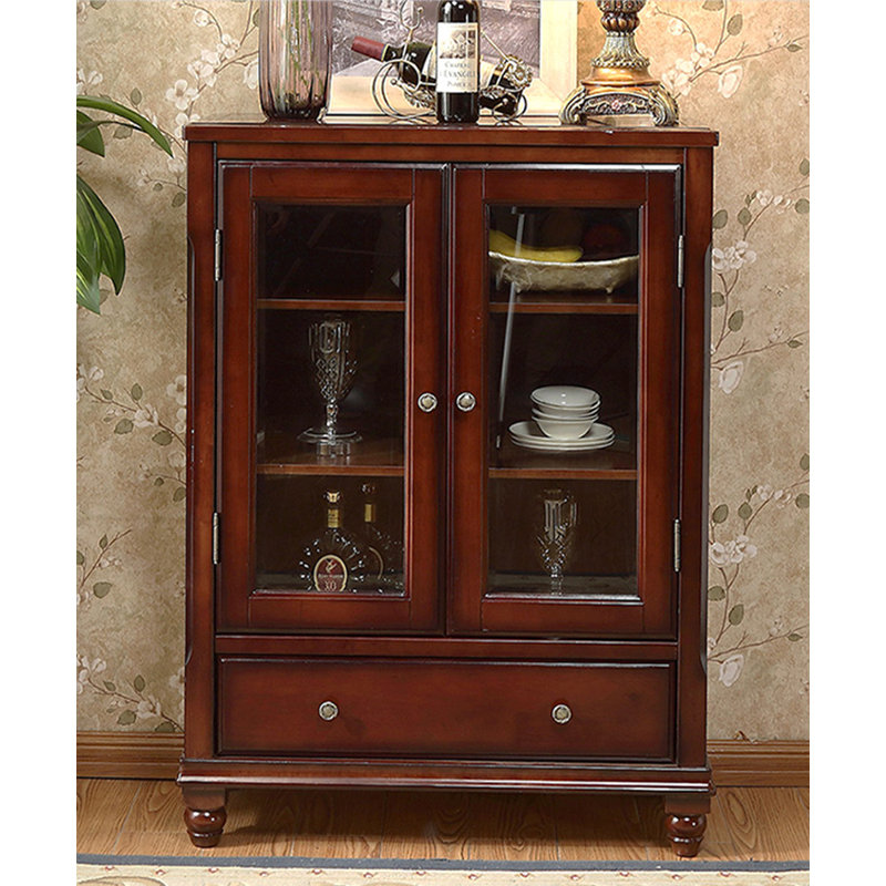 35.43" Brown Standard Solid Wood Wine Cabinets & Curio Cabinets