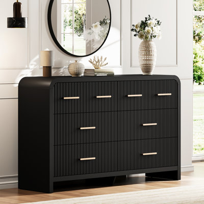 17 Storeys Modern Fluted 8 Drawer Dresser,Wood Sticks Borders Curved Profile Design For Bedroom, Hallway