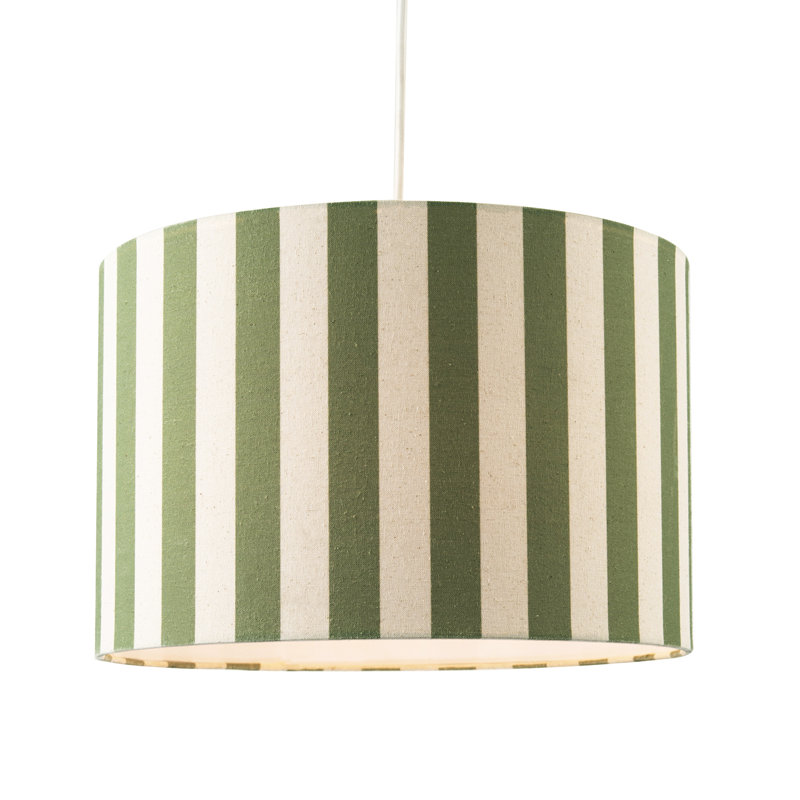 Garden Olive Green Linen Striped Shade With Fabric Inner By