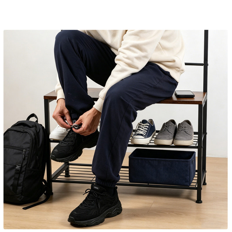Hall Tree 27.17" Wide with Bench, Wall Coat Rack, and Shoe Storage