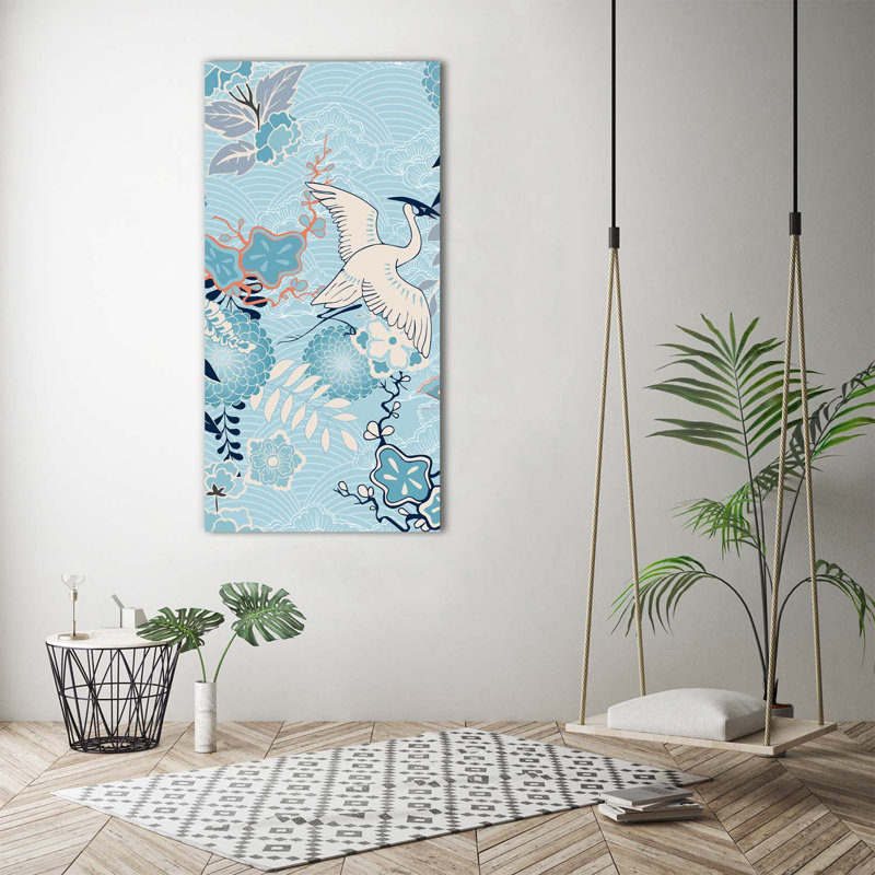 Crane And Flowers - Wrapped Canvas Print