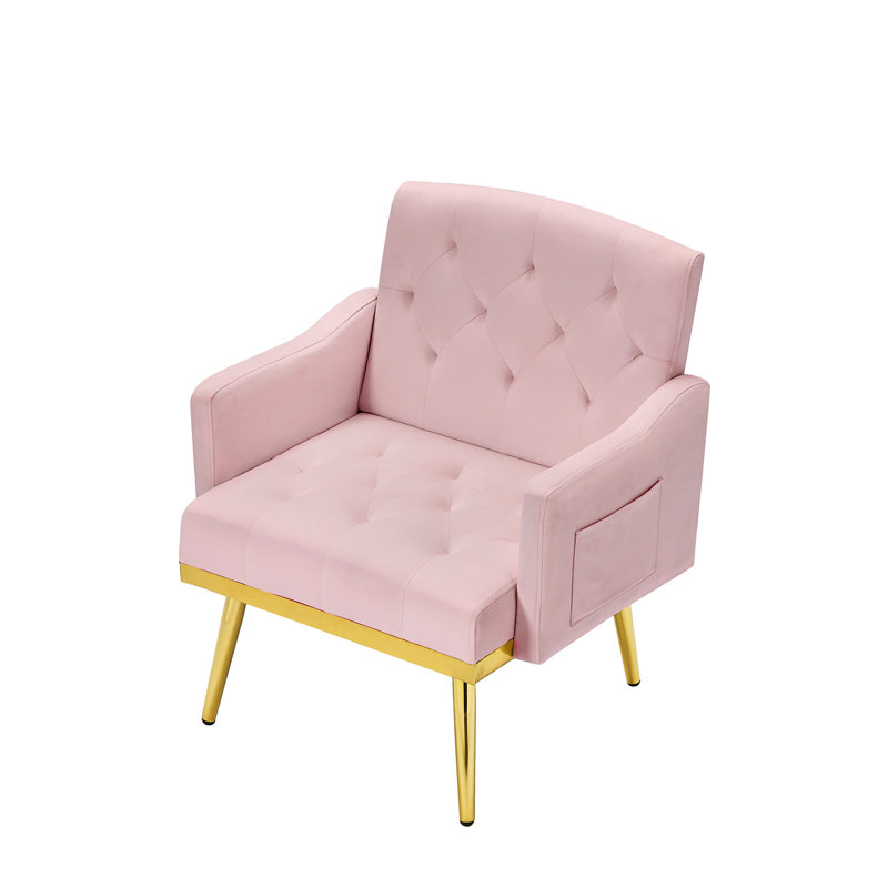 Fauteuil relaxant en velours rose avec pieds en métal - parfait pour les coins de lecture ajoutant une touche de sophistication