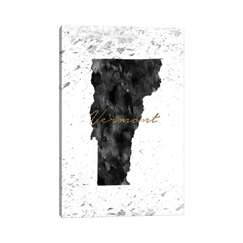 Vermont - Or noir et blanc par Walldecoraddict - Toile tendue avec châssis sur toile, H 18 po x l 12 po x 1,5 po, Vermont