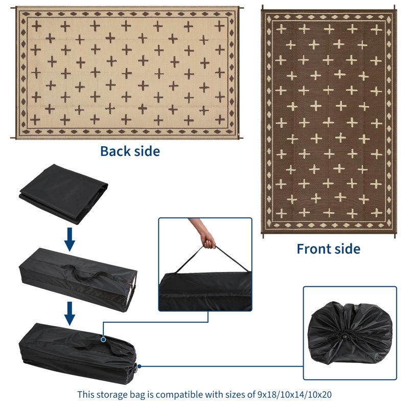 Tapis d'extérieur à bordure moderne pour l'intérieur et l'extérieur, Brun
