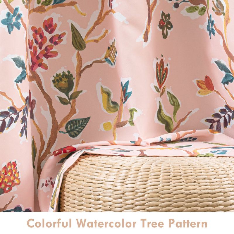 Lauren Watercolor Tree Pattern Energy Saving Thermal Insulated Blackout Lined Back Tab Rod Pocket Window Curtain 2 Panels for Living Room Bedroom