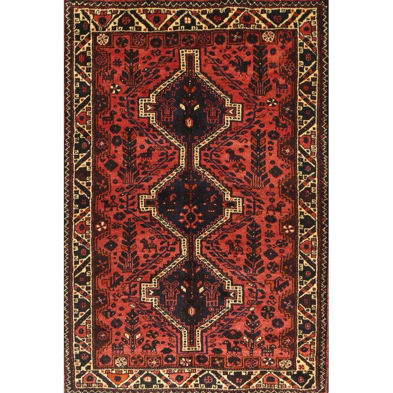 Tapis traditionnel rouge / noir Endyia, Rectangle 5 pi x 7 pi