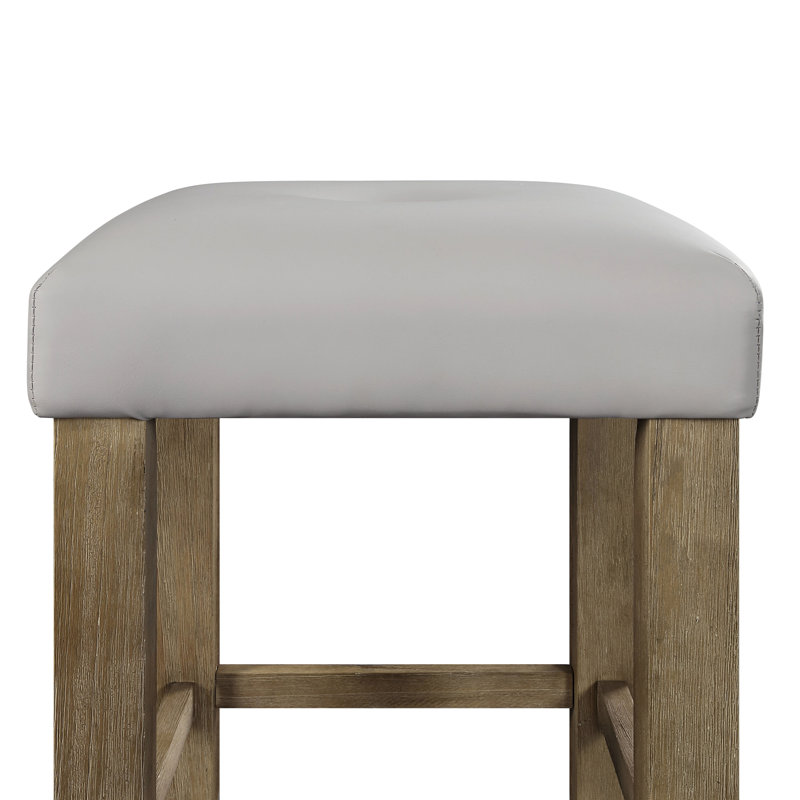Finition en cuir synthétique gris et chêne de 2 tabourets de hauteur de comptoir avec siège capitonné, base de rangement, pieds fuselés, coussin épais de 60 mm, mousse D22, limite de 100 lb, profondeur de siège de 16 po, profondeur de 25 po