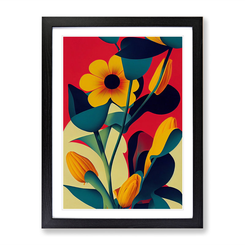 The Abstract Flowers No.3 - Wall Art, 36cm H x 27cm W, Black Framed Paper, White
