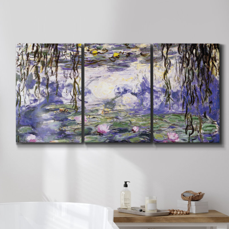 Nature morte, ensemble de 3 pièces encadrées sur toile par Monet, H 48 po x l 96 po x P 2 po
