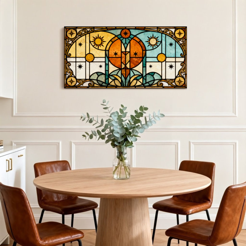 Motif d'étoiles tendance en vitrail soleil lune, H 20 po x l 40 po