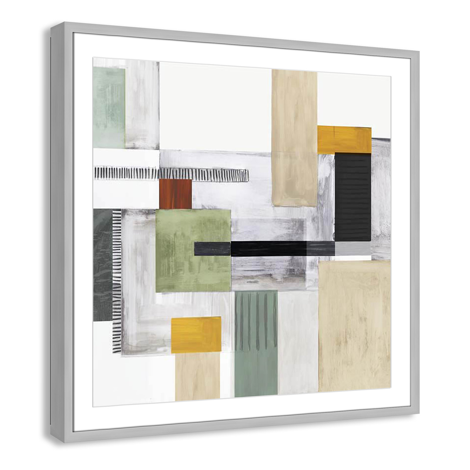 Playful Blocks Print, 32" H x 32" W x 0.75" D, Silver Box Framed