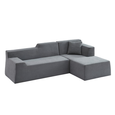 L-Shaped Corduroy Sofa with High Back and Pillows