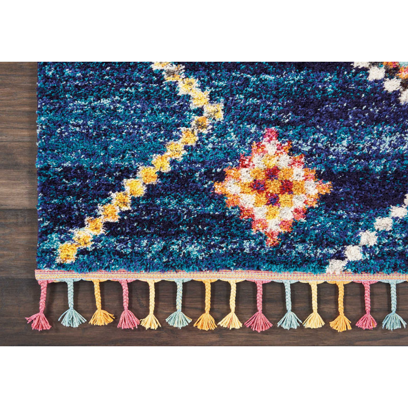 Tapis bleu marine Lucina Tribal Bohemian, Rectangle 6 pi 7 po x 9 pi 6 po