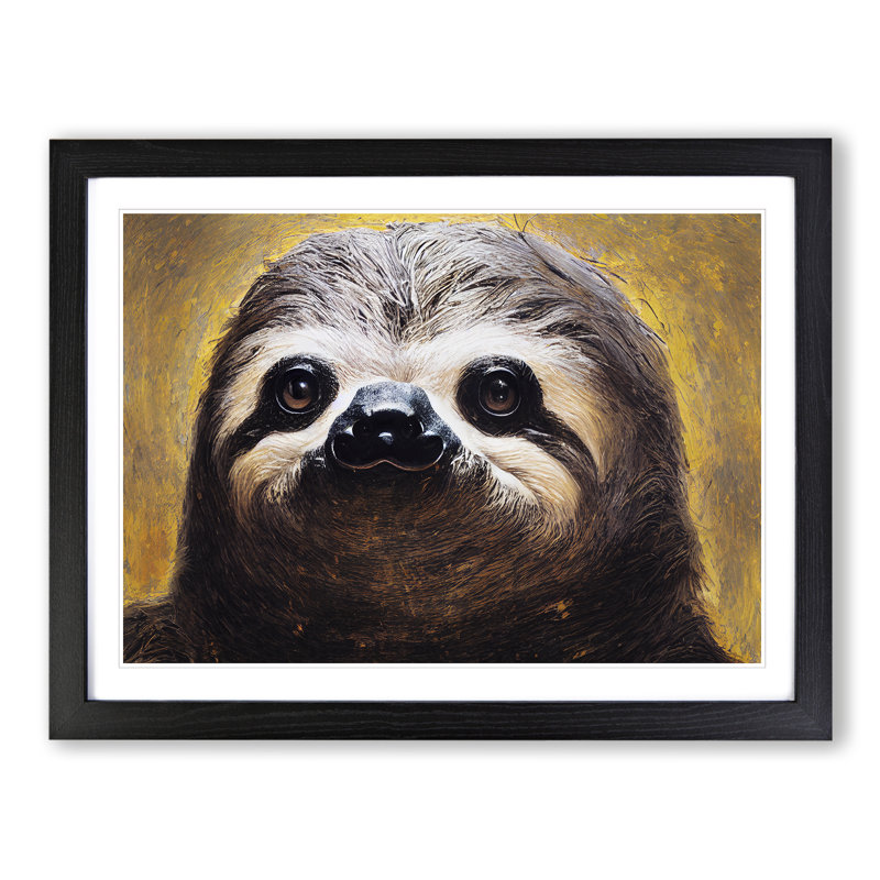 Striking Sloth - Single Picture Frame Painting, Black, 46cm H x 64cm W x 2cm D