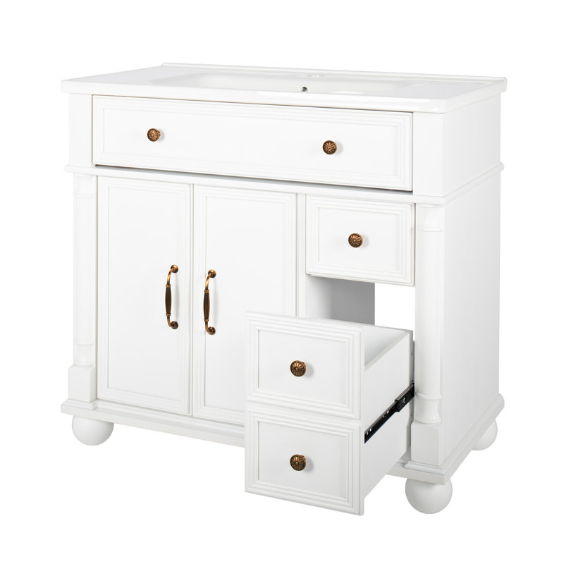 Lavabo de salle de bain 35,6 "Mid-Century avec base romaine, Blanc