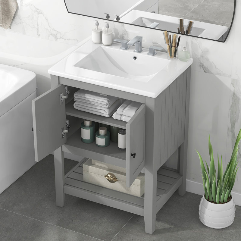 Meuble-lavabo moderne avec tablette ouverte, Grey