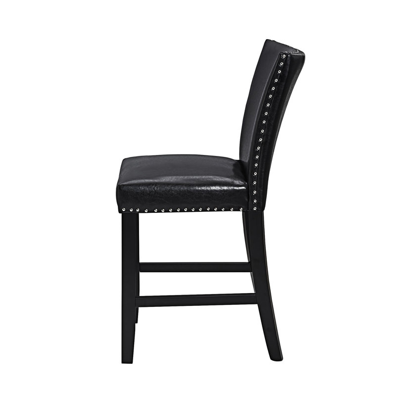 Fauteuil en polyuréthane rembourré à hauteur de comptoir 2 pièces avec repose-pieds, Noir