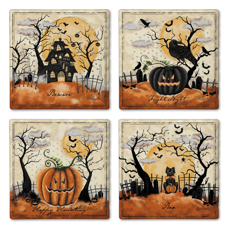 Haunted Valley 4-Pack Absorbent Stone Tumbled Tile Coasters