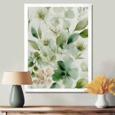 Watercolor Greenery Sage Watercolor - Plants Large Wall Art, Green Botanical Framed Canvas Art Print