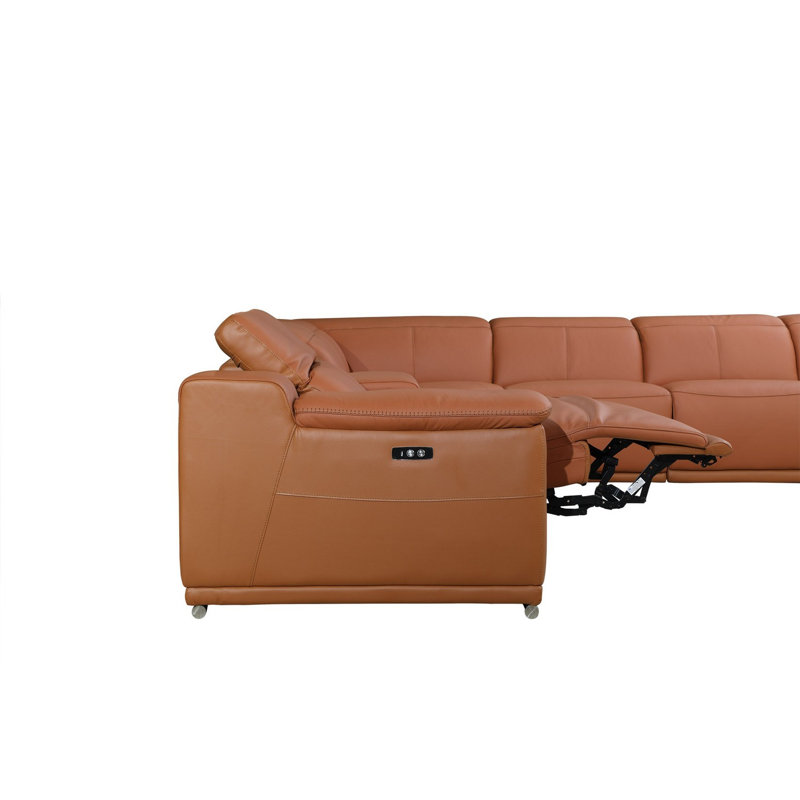 Crasia 123 '' Wide Genuine Top Grain Italian Leather Symmetrical Modular Seating Component, Camel Genuine Leather