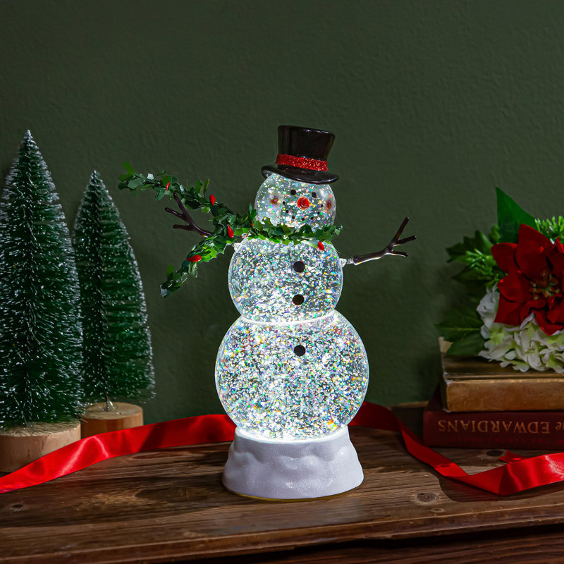 LED Snowman with Spring Arms Water Lantern Plastic Table Décor