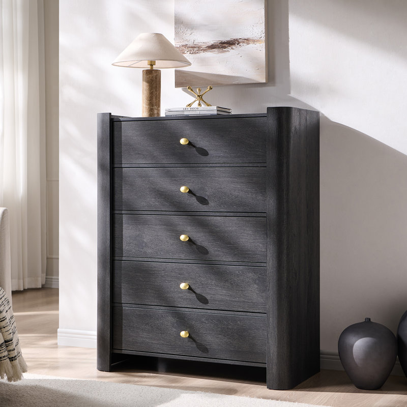  Modern 5 Drawer Dresser for Bedroom, 39.6" Tall Dressers & Chest of Drawers w/Curved Profile Design & Golden Metal Handle