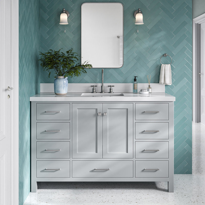 Ensemble de meuble-lavabo simple 55 po Cambridge, Gris / Nickel brossé, Rectangle 