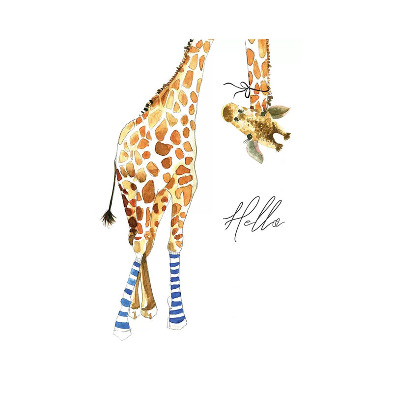 Giraffe With Socks by Mercedes Lopez Charro - Wrapped Canvas Painting, 66.04 cm H x 45.72 cm W x 1.91 cm D